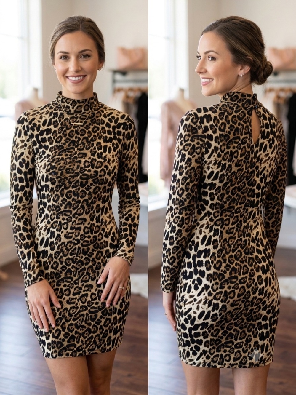 Fashion Nova Leopard Print Dress in Tan and Black